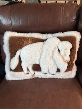 Plush White and Brown Alpaca Throw Pillow